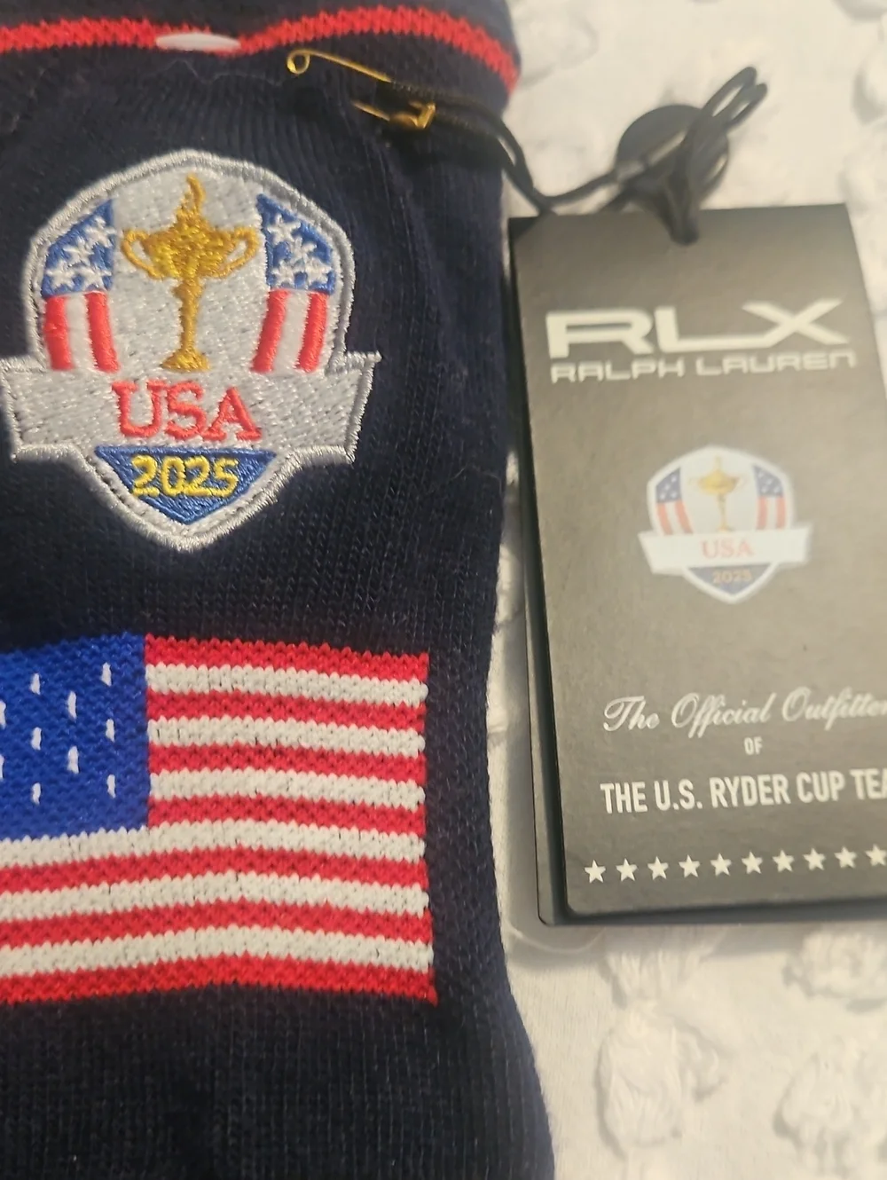 Mens RLX Ralph Lauren Navy Ankle Socks with USA Flag Patch, BNWT